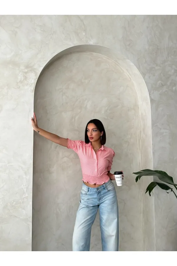 Topshow Fuchsia Gipe Detailed Pitikare Wholesale Shirt