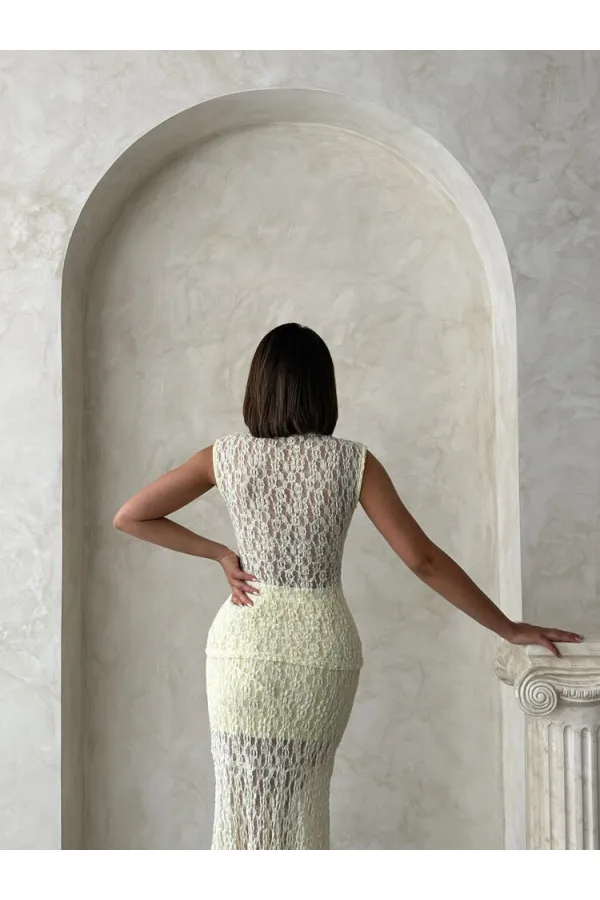 Blouse en dentelle à manches zéro - Jaune (vente en gros) | Topshow