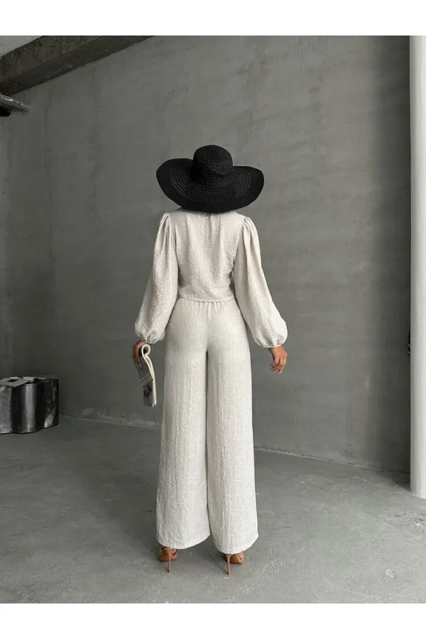 Glitter Striped Front Tie Wholesale Blouse - Stone Silver | TOPSHOW | F1804