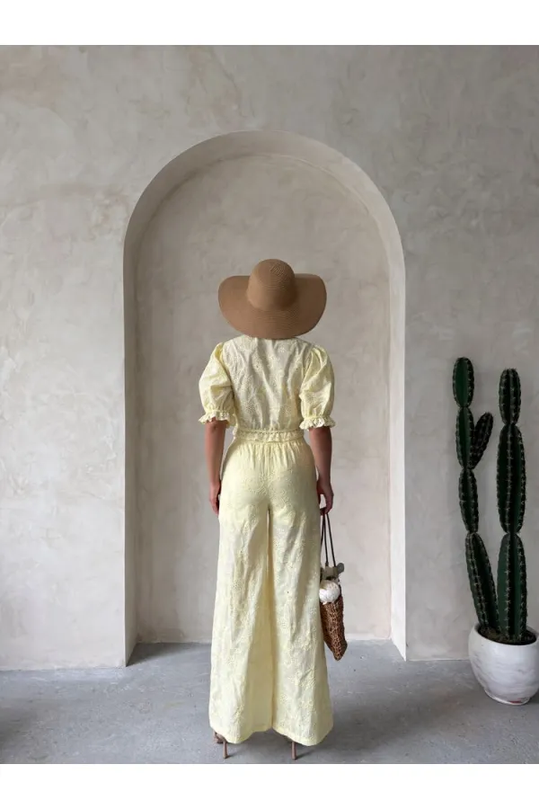 Nakışlı  Pantolon - Sarı | Topshow