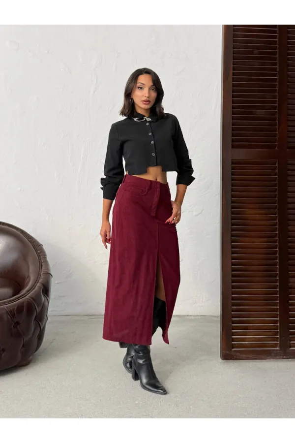 Jupe en velours côtelé Topshow en gros - Bordeaux | F2033