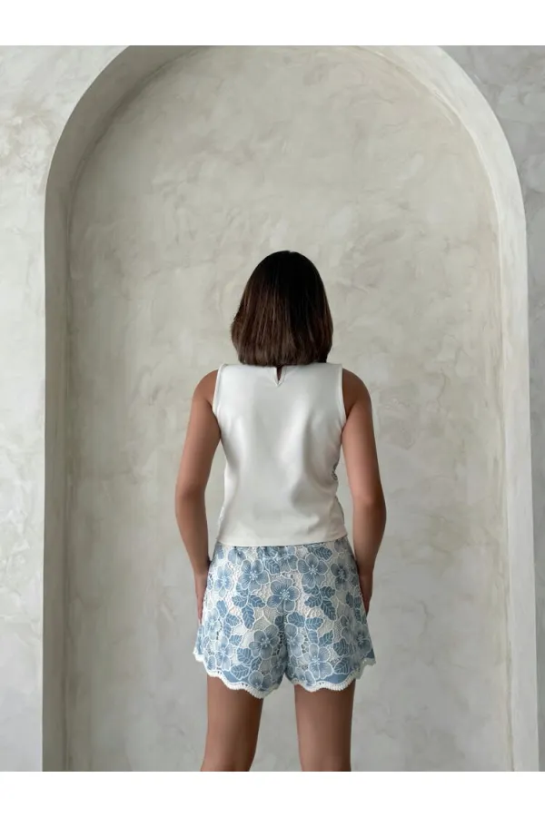 Dantel Şort - Mavi | Topshow