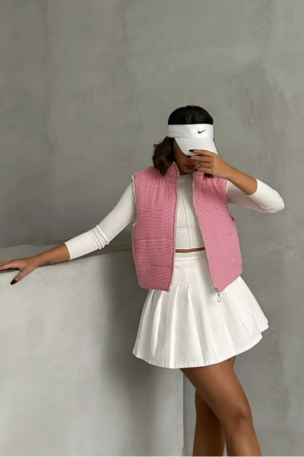 Doudoune sans manches en fibre à motif Pitikare - Fuchsia | TOPSHOW | F1741