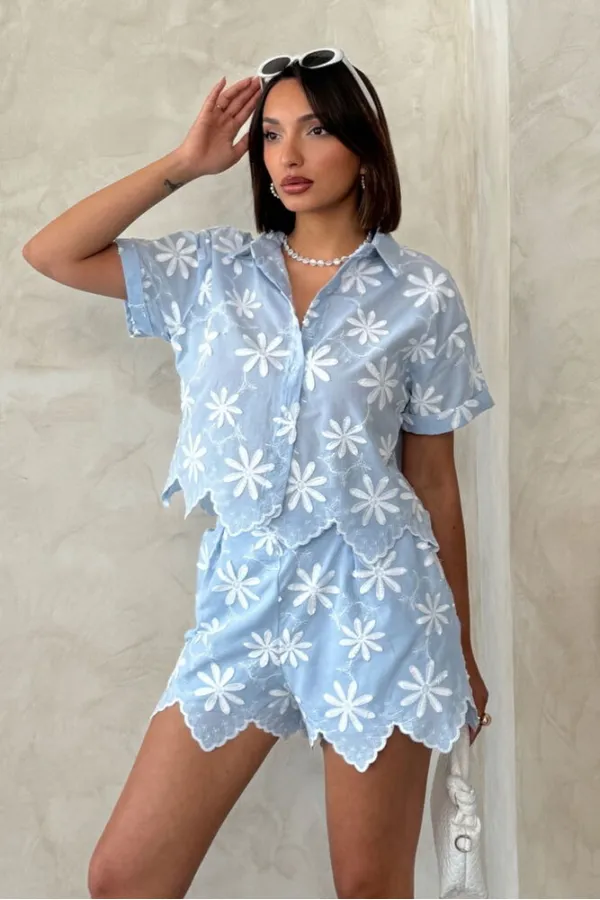 Nakışlı Toptan Şort - Mavi | Topshow