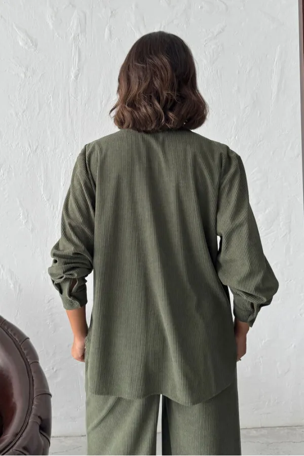 Topshow Wholesale Corduroy Embroidered Shirt - Khaki | F1997