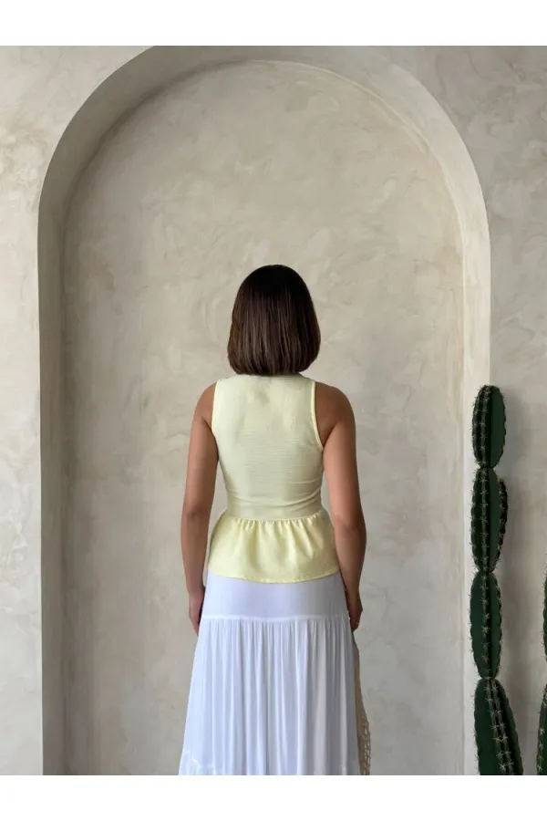 Güpür Detaylı Askılı Toptan Bluz   Sarı | Topshow