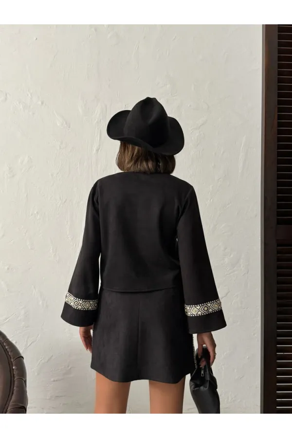 Veste zippée en daim scuba à rayures Topshow - Noir | F1971