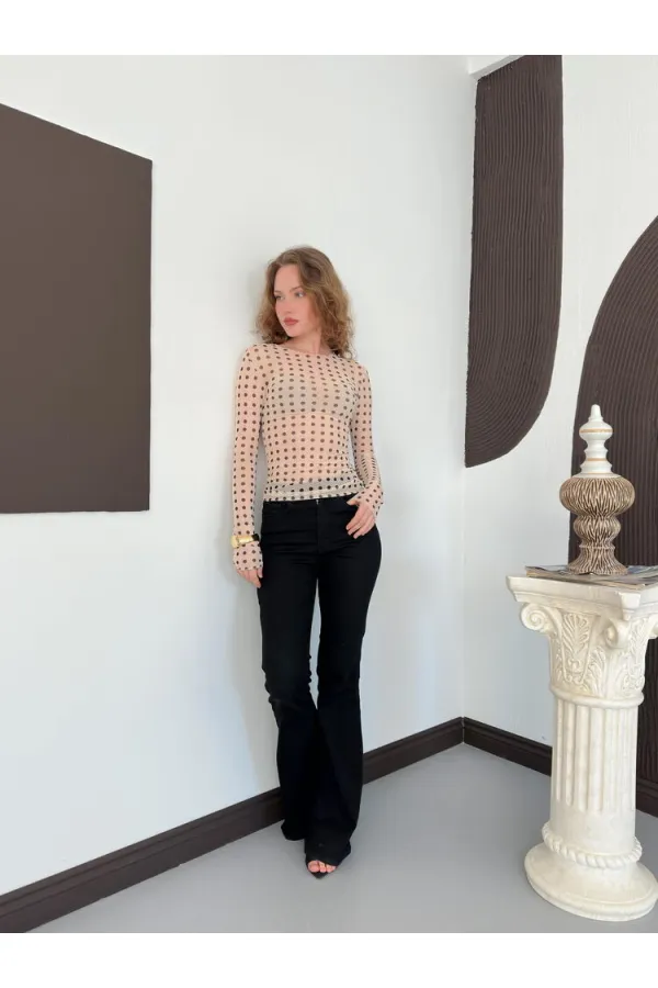 F 2107 POLKA DOT PRINTED TULLE T-SHIRT - BEIGE BROWN F 2107 POLKA DOT PRINTED TULLE T-SHIRT - BEIGE BROWN