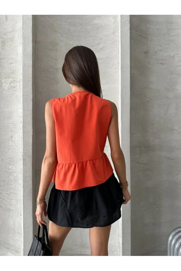 Topshow Orange Front Tie Wholesale Blouse
