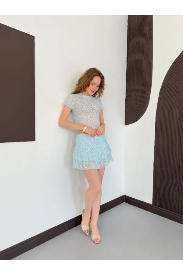 D 2996 EMBELLISHED LACE SKIRT - BLUE D 2996 EMBELLISHED LACE SKIRT - BLUE