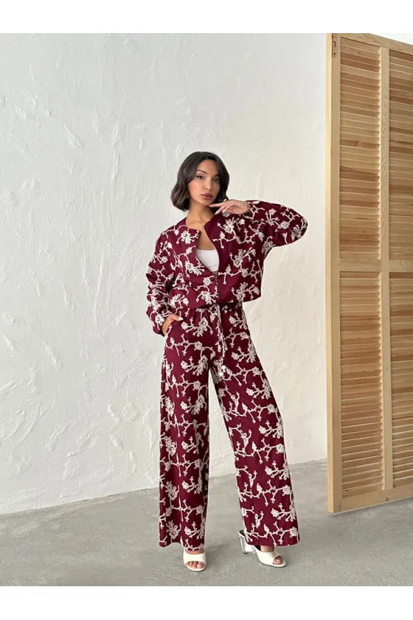 Veste zippée à broderies florales - Bordeaux | Topshow | F1948