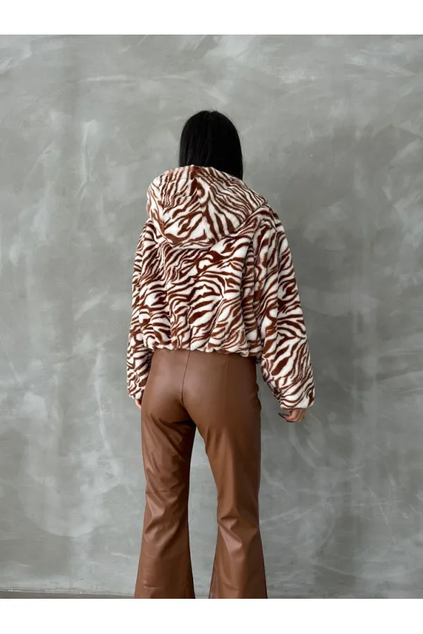 Leopar Bskılı Pejuş Toptan Mont - Taba Zebra | TOPSHOW | F1654