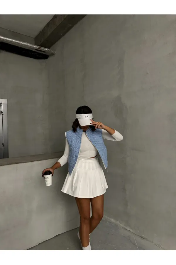 Pitikare Desen Elyaflı Şişme Toptan Yelek - Saks | TOPSHOW | F1741