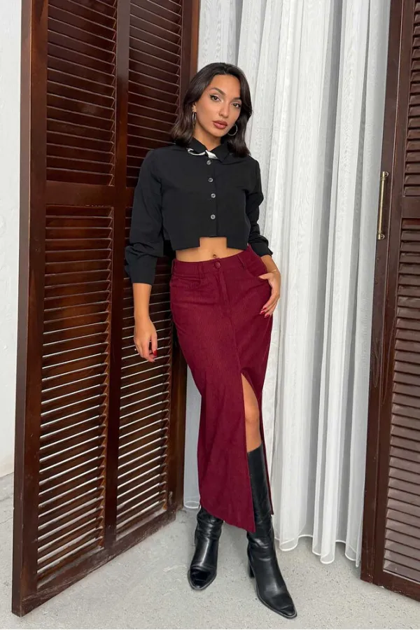 Jupe en velours côtelé Topshow en gros - Bordeaux | F2033