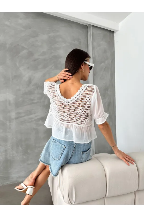 Topshow Cream Gray Embroidered Wholesale Blouse