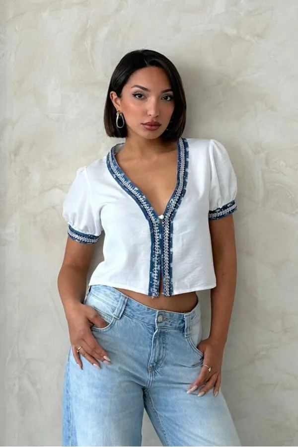 Kot Detaylı Ceket - Krem Topshow