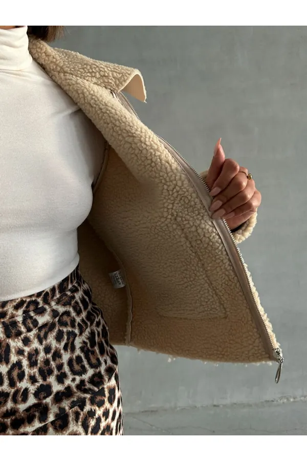 Manteau zippé en cuir laminé - Gris clair | TOPSHOW | F1511