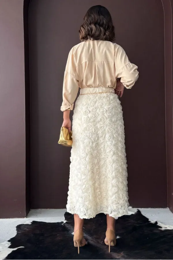 Topshow - Toptan Gül Süzüneli Etek - KREM