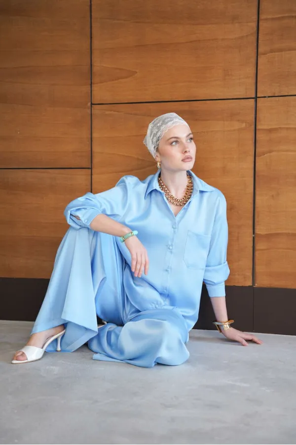 Satin Shirt - Blue | F2062 - Topshow