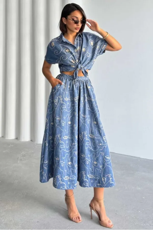 Embroidered Skirt - Dark Blue | Topshow | F1901