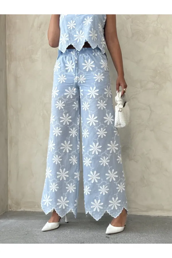Nakışlı Toptan Pantolon - Mavi | Topshow