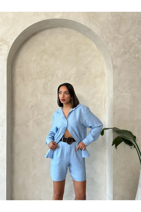 TOPSHOW Mavi Kemerli Toptan Şort