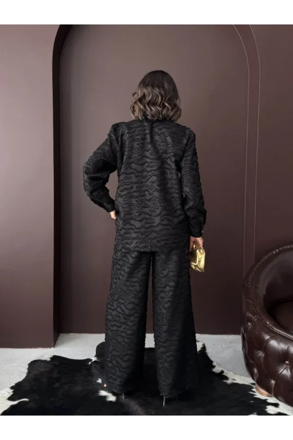 Topshow - Toptan Jakarlı Dokuma Gömlek - Siyah