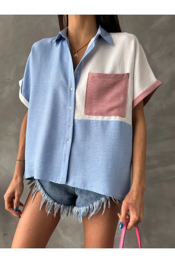 Topshow Blue Powder Front Pocket Wholesale Shirt