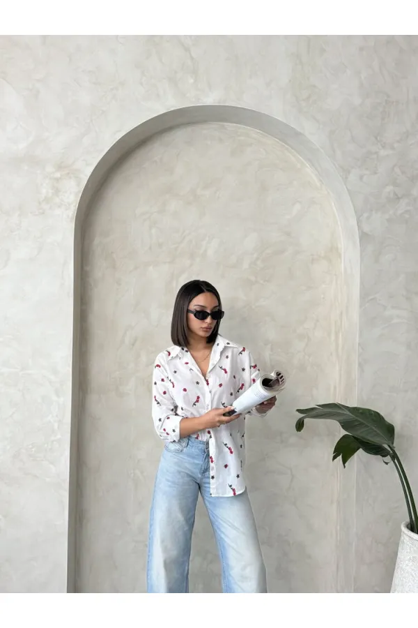 Chemise en voile brodée rouge en gros | Topshow | F1911