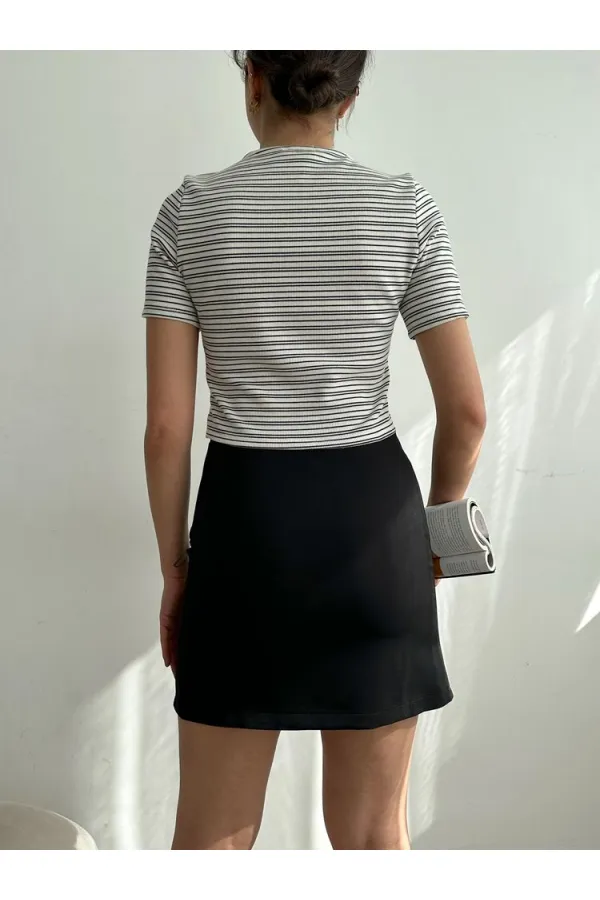 Jupe rayée noire Topshow, chemisier rayé en dentelle (vente en gros)