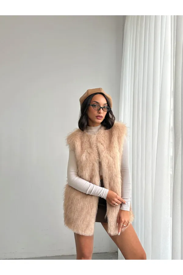 Artificial Fur Women's Wholesale Vest – Soft Texture - STONE