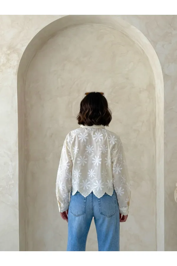 Nakışlı Gömlek - Krem  - | F1932