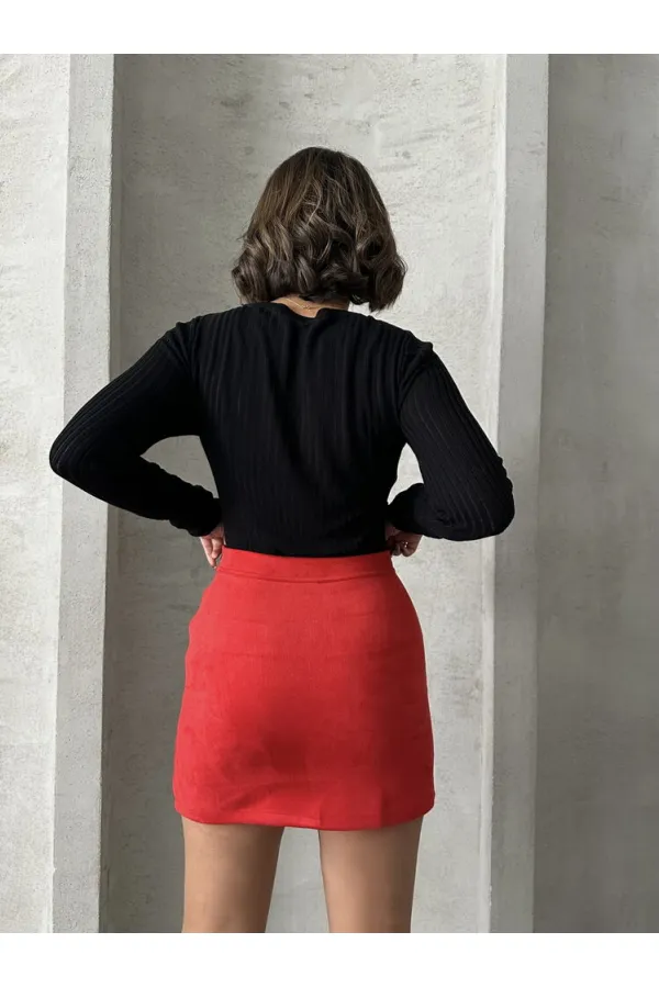 Suet Yırtmaclı Toptan Etek - Kırmızı | TOPSHOW | F1573