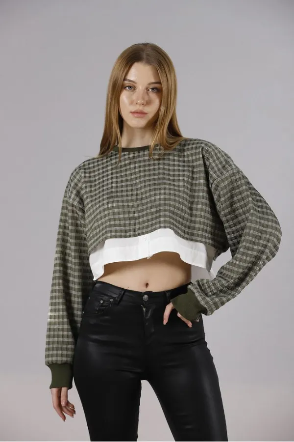 Crop Wholesale Blouse - Khaki | TOPSHOW | F1544