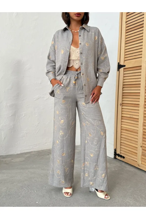 Embroidered Wholesale Trousers - Gray Dsn2 | Topshow | F1900