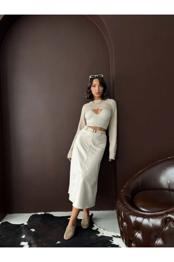 Topshow Scuba Suede Skirt - Stone | F2004