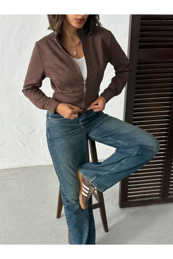 Topshow - Veste bomber marron zippée pour femme (vente en gros)