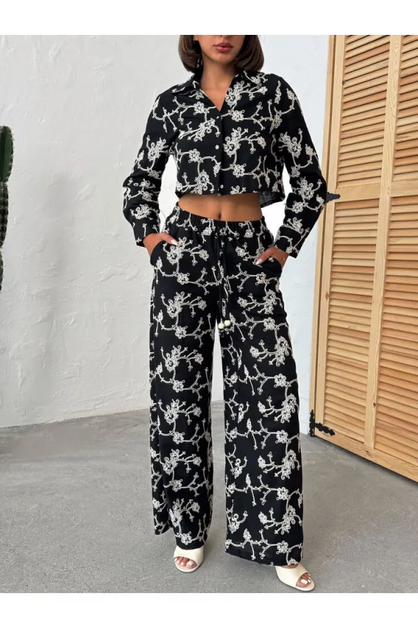 Pantalon brodé Süzüne - Noir | Topshow | F1927