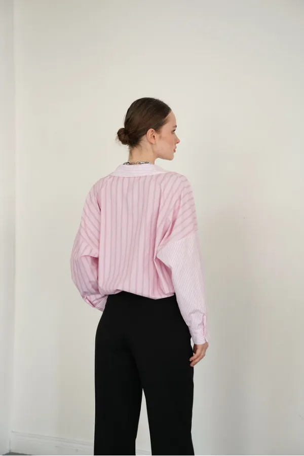 Chemises en gros avec broderies croisées de l'encolure à l'ourlet - Rose | F2094 - Topshow