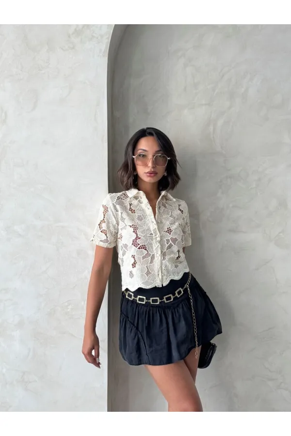 Dantel Gömlek - Açık Taş | Topshow