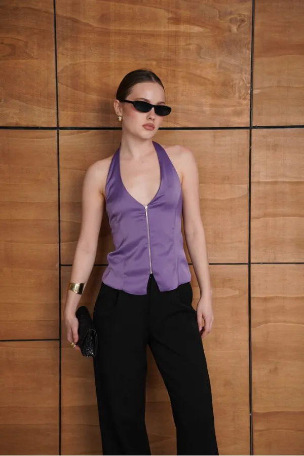 Gilet en satin zippé - Lilas | D2952 - Topshow