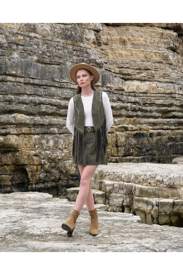 Tassel Dropped Wholesale Vest - Khaki | TOPSHOW | F1806