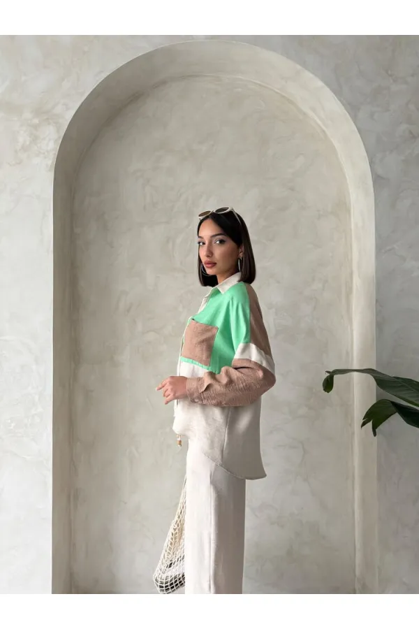 Chemise ornée en gros - Pierre émeraude | TOPSHOW | F1447