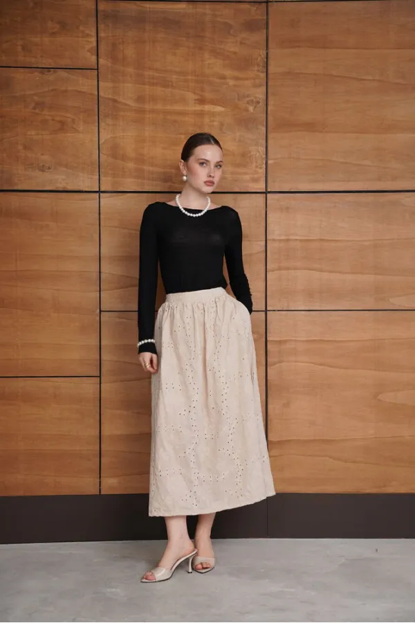 Embroidered Long Skirt - Stone | F2080 - Topshow