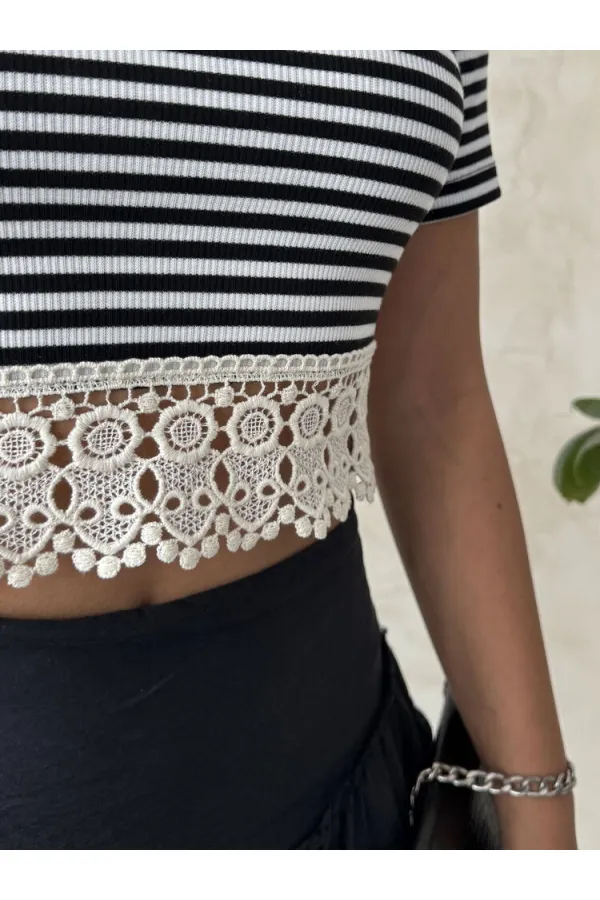 Striped Blouse with Lace Skirt - Bold Stripes | Topshow