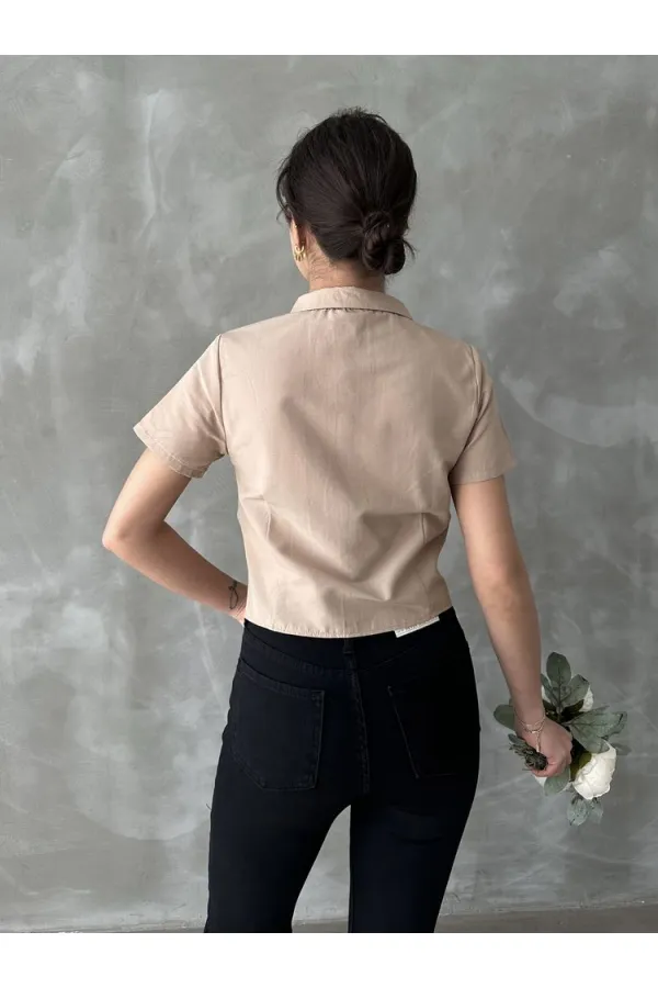 Topshow Stone-Girted Front Gathered Wholesale Blouse