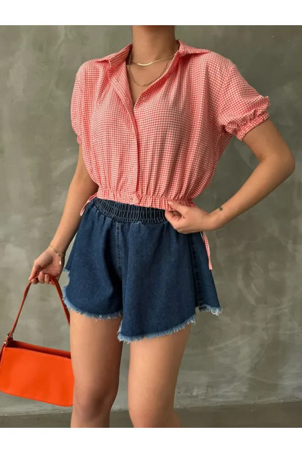 Chemise Topshow orange Pitikare à manches élastiques et taille en gros