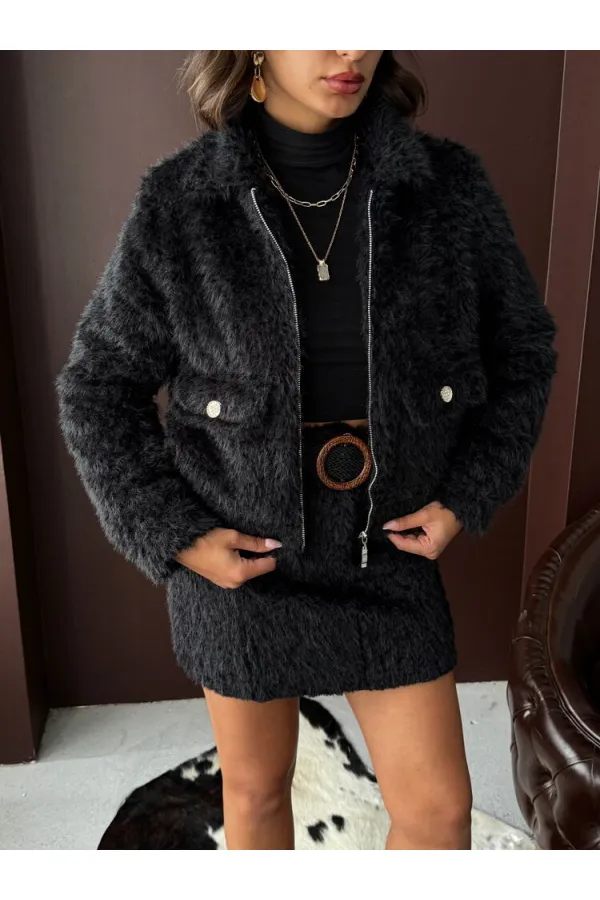 Topshow - Veste femme aspect fourrure synthétique en gros - Noire