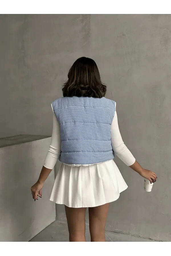 Pitikare Desen Elyaflı Şişme Toptan Yelek - Saks | TOPSHOW | F1741