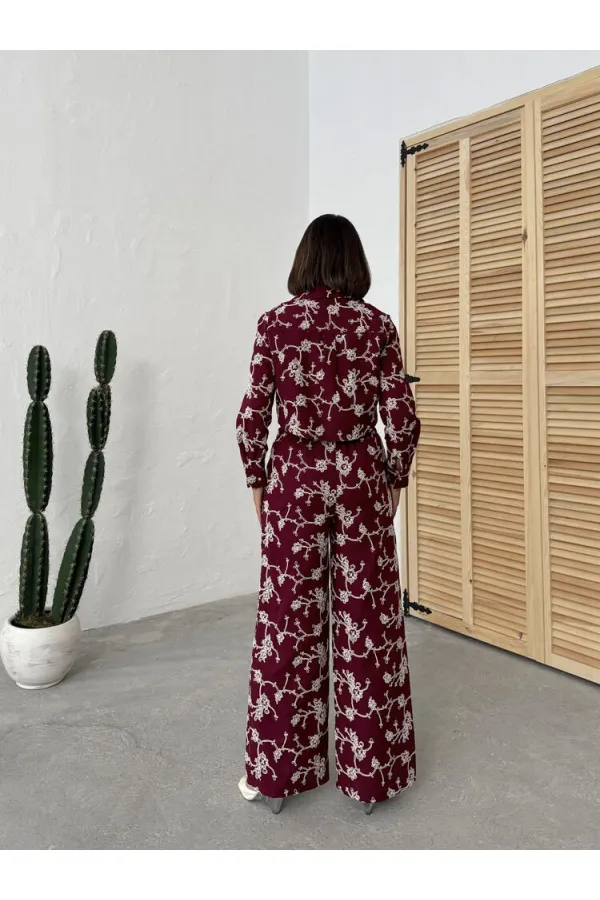 Süzüne Nakışlı Gömlek - Bordo | Topshow | F1926